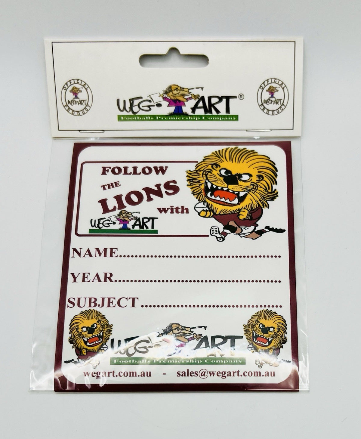 WegArt School Book Stickers Set Of 6 Labels - Brisbane Lions