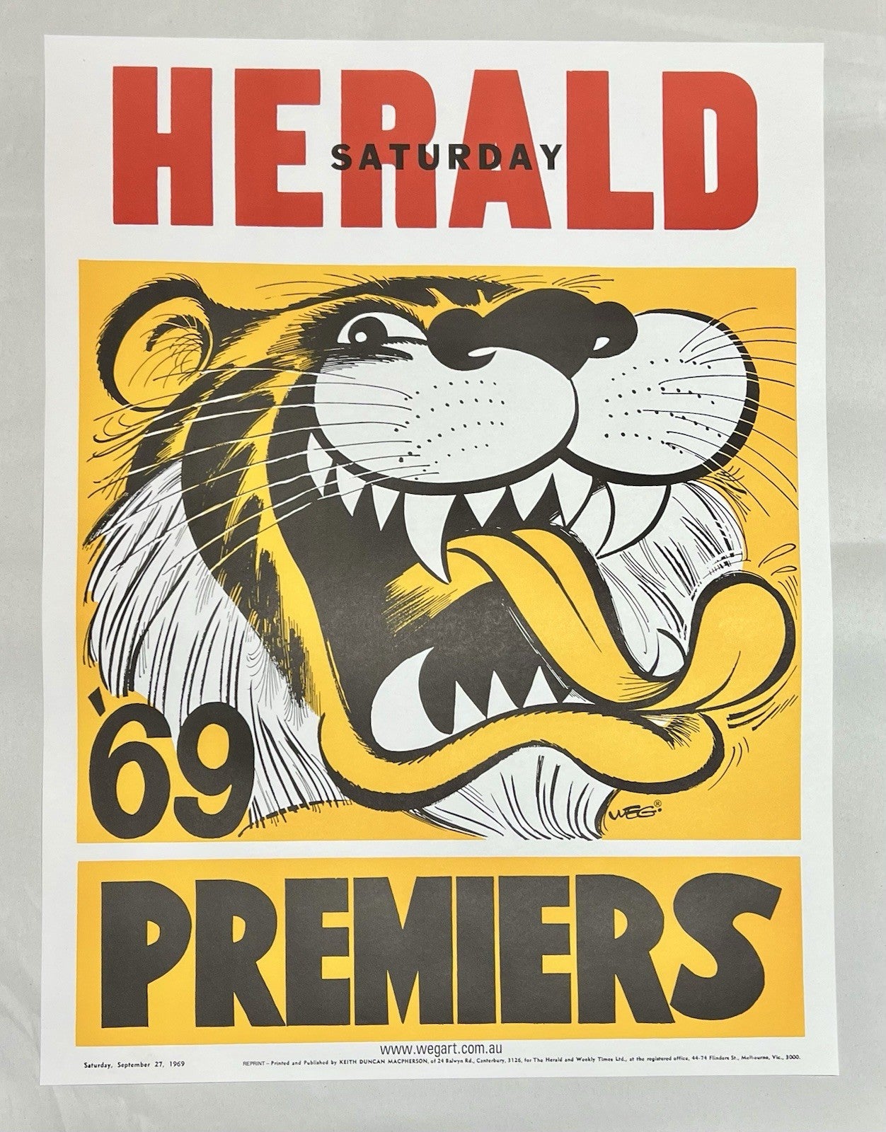 1969 Richmond Tigers WEG Premiers Poster - REPRINT