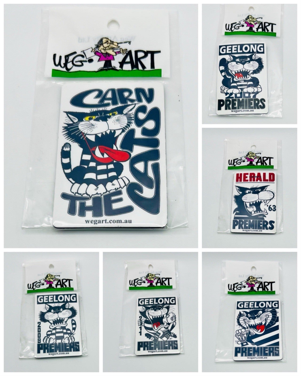 WEG WegArt Full Set Of 12 Premiers & Supporters Fridge Magnets - Geelong Cats