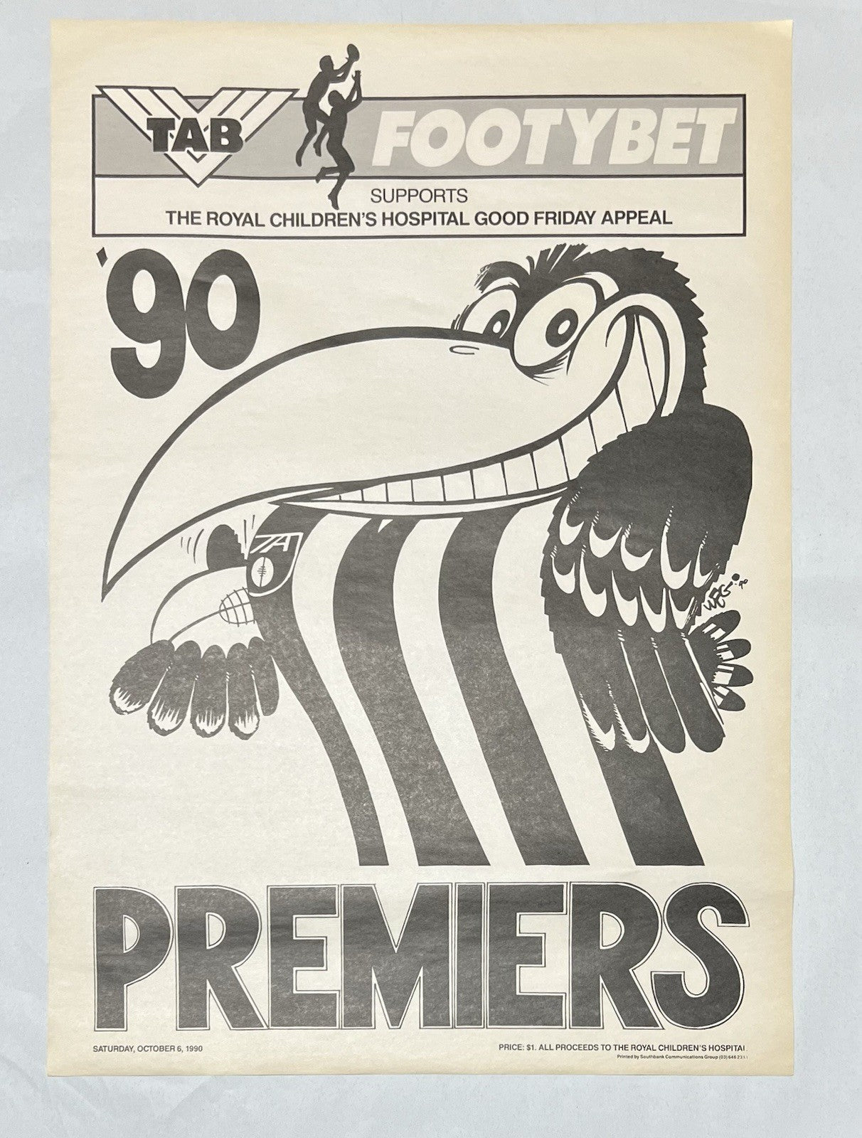 1990 Collingwood Magpies WEG Premiers Poster - Original - MINT Condition