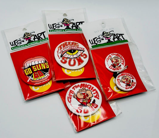 WegArt Twin Pack Button Badge & Zipper Pull / Bag Tag Gold Coast Suns