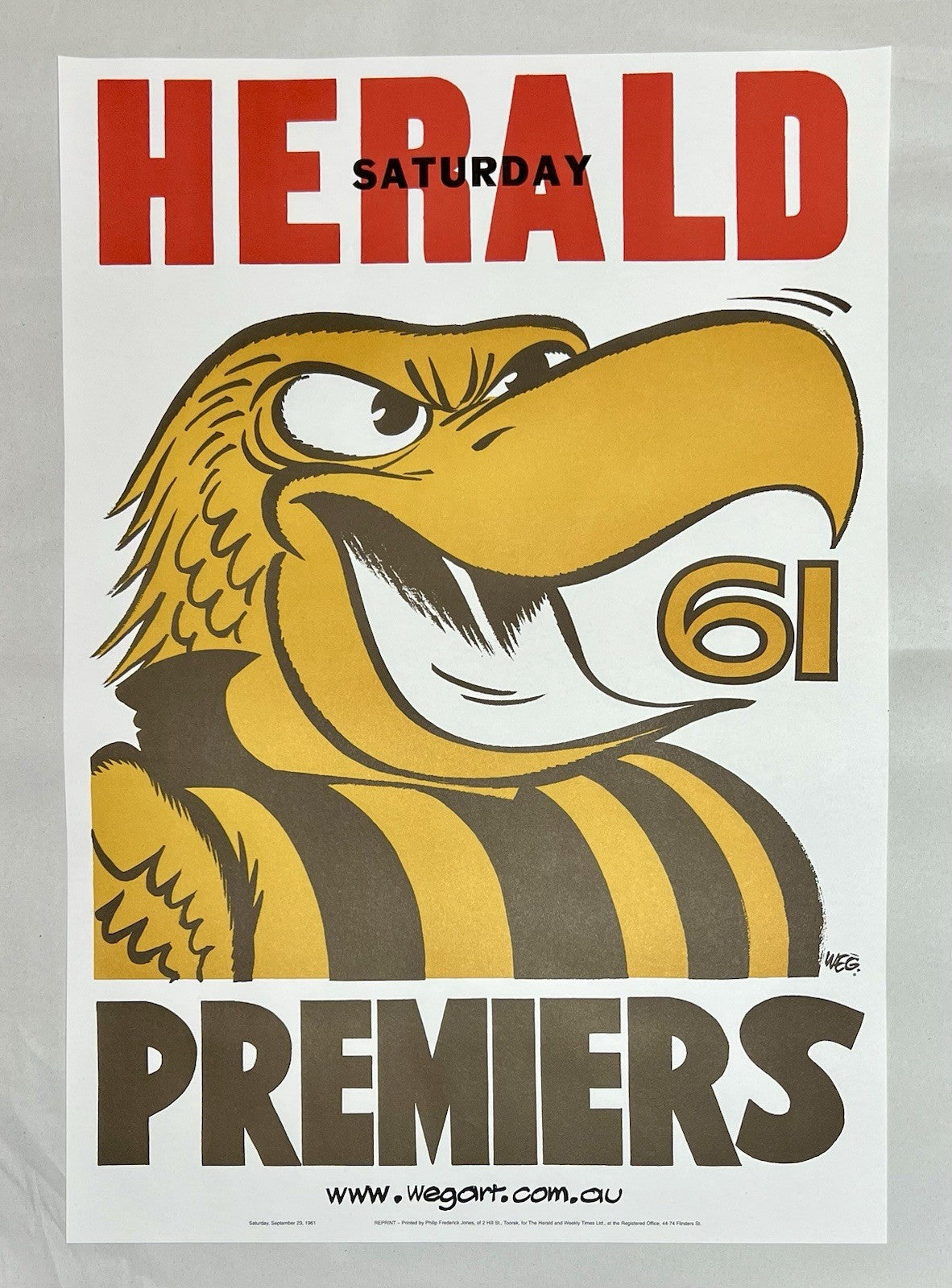 1961 Hawthorn Hawks WEG Premiers Poster - REPRINT