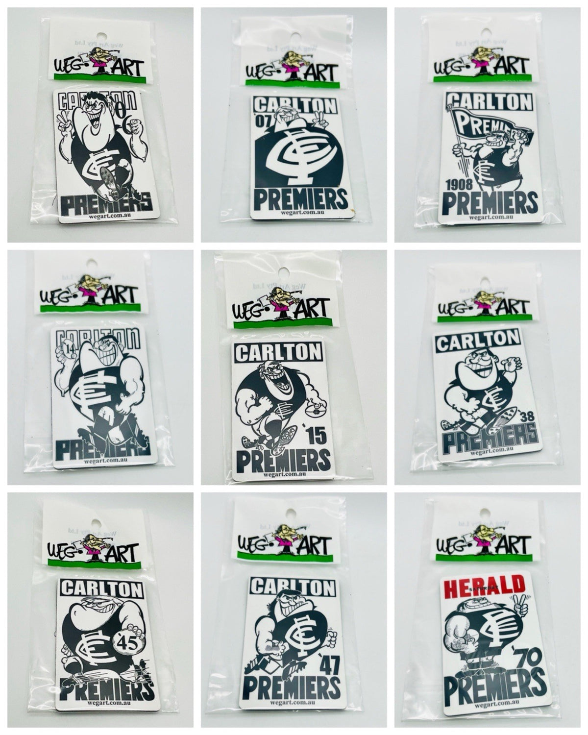WEG WegArt Full Set Of 20 Premiers & Supporters Fridge Magnets - Carlton Blues