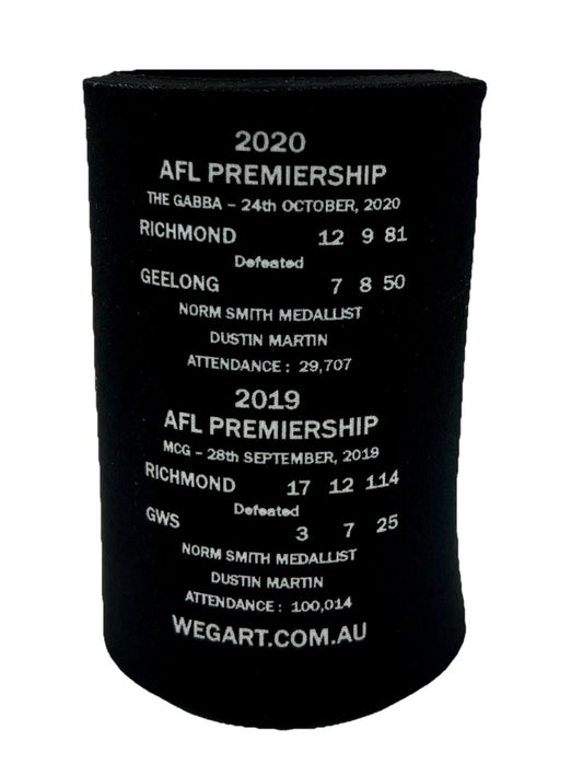 WegArt WEG Premiers Stubby Holder Can Cooler Back 2 Back Richmond Tigers 19 & 20