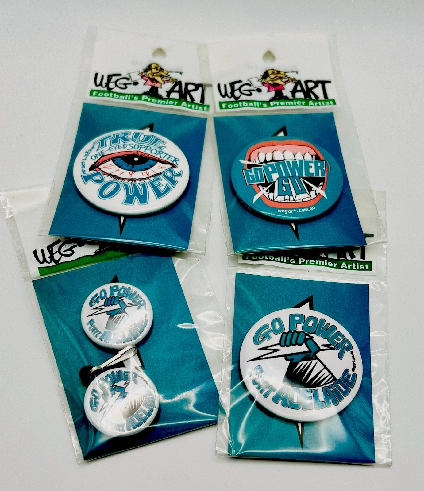 WegArt Twin Pack Button Badge & Zipper Pull / Bag Tag Port Adelaide Power