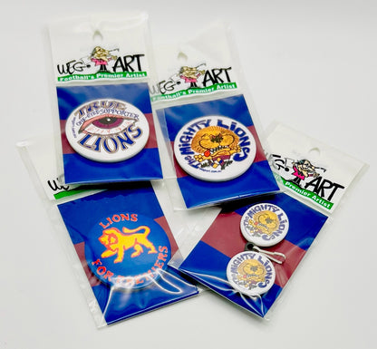 WegArt Twin Pack Button Badge & Zipper Pull / Bag Tag  Brisbane Lions