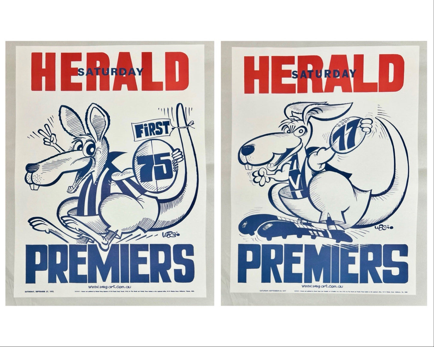 1975 & 1977 & 1996 North Melbourne Kangaroos WEG Premiers Posters - REPRINTS