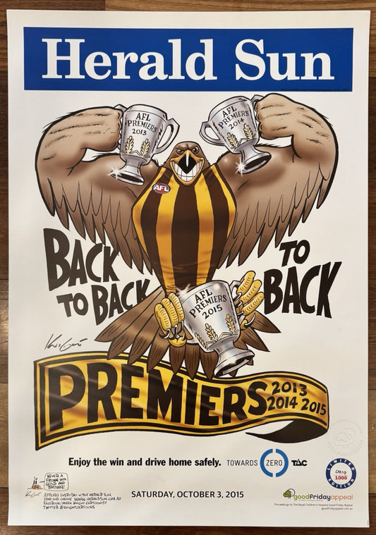 2015 Hawthorn Hawks Limited Edition Premiers Poster Herald Sun #414