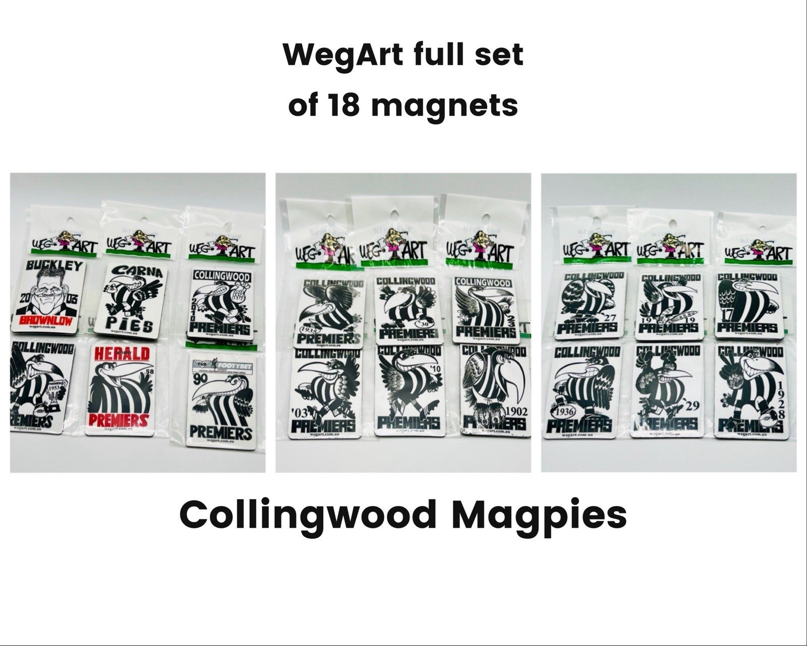WEG WegArt Full Set Premiers & Supporters Fridge Magnets Collingwood Magpies- 18