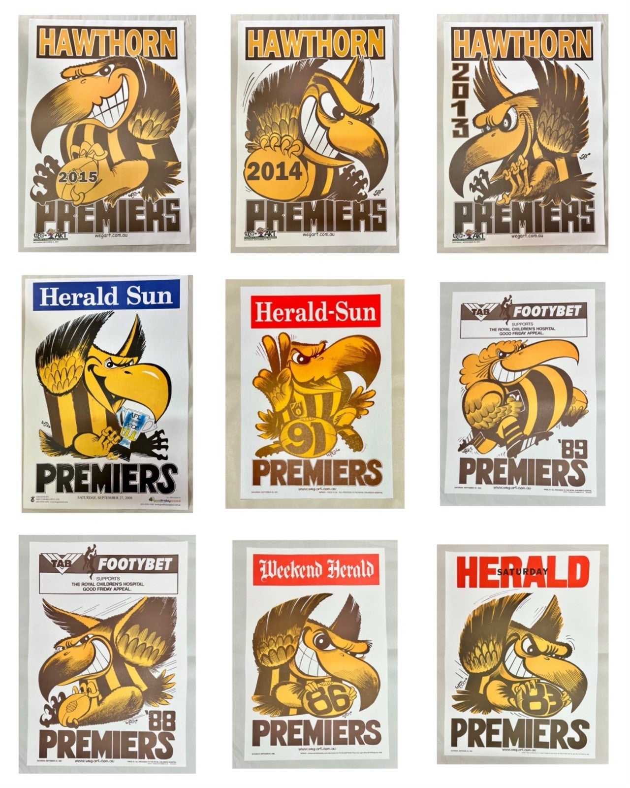 Hawthorn Hawks WEG WegArt Premiers Posters 1961-91 REPRINTS 2008-15 ORIGINALS