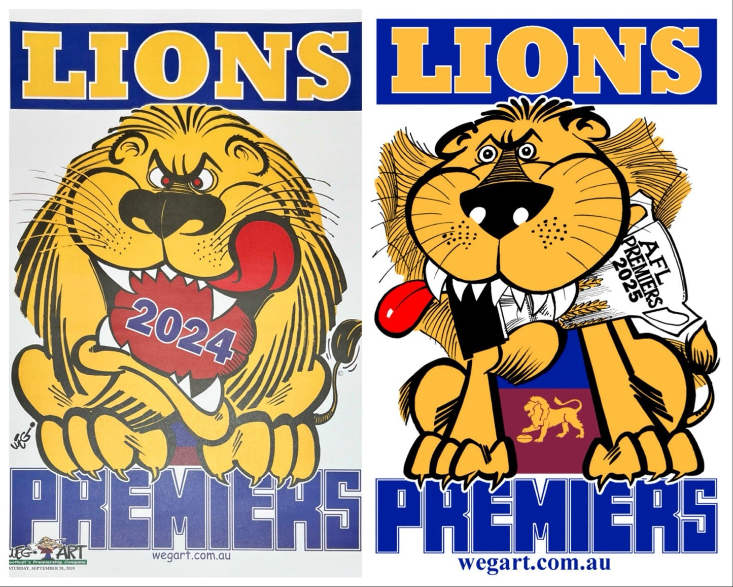 2024 & 2025 WEG WegArt Premiers Posters Brisbane Lions