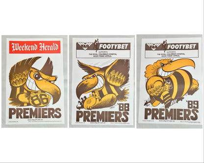 1986, 1988 & 1989 Hawthorn Hawks WEG Premiers Posters - REPRINTS