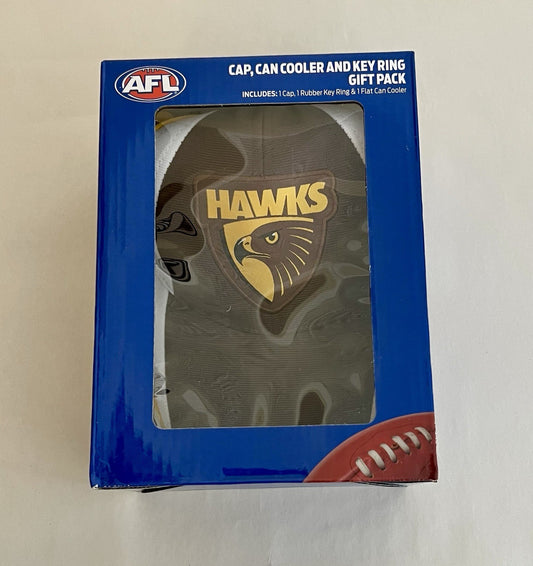 AFL Hawthorn Hawks Gift Pack - Gift Boxed Hat, Stubby Holder & Key Ring
