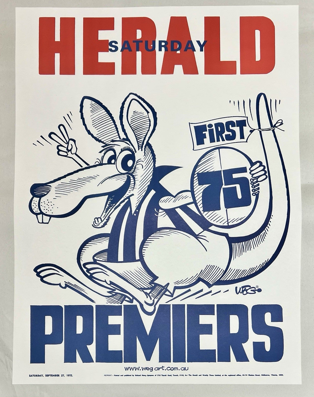 1975 & 1977 North Melbourne Kangaroos WEG Premiers Posters - REPRINTS