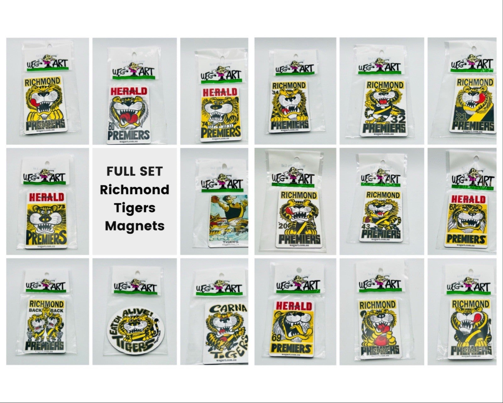 WEG WegArt Full Set Of 17 Premiers & Supporters Fridge Magnets - Richmond Tigers