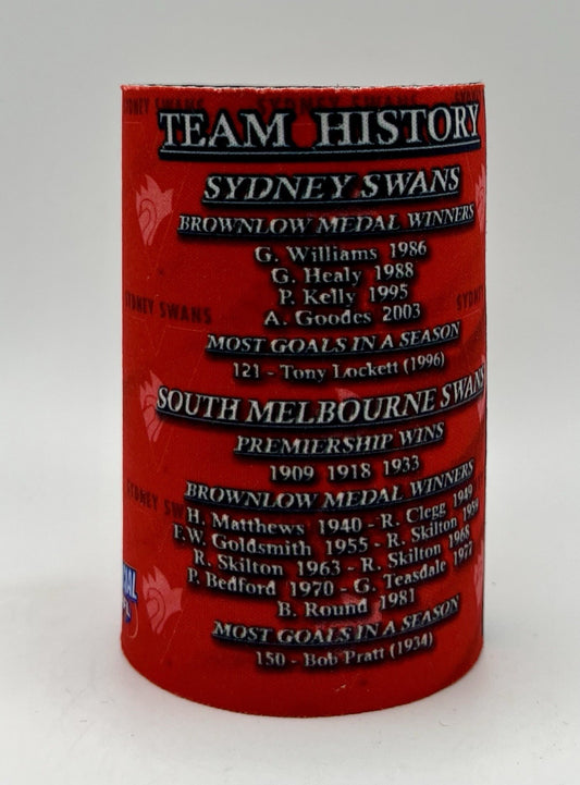 Vintage AFL Stubby Holder/Can Cooler Sydney Swans Team History