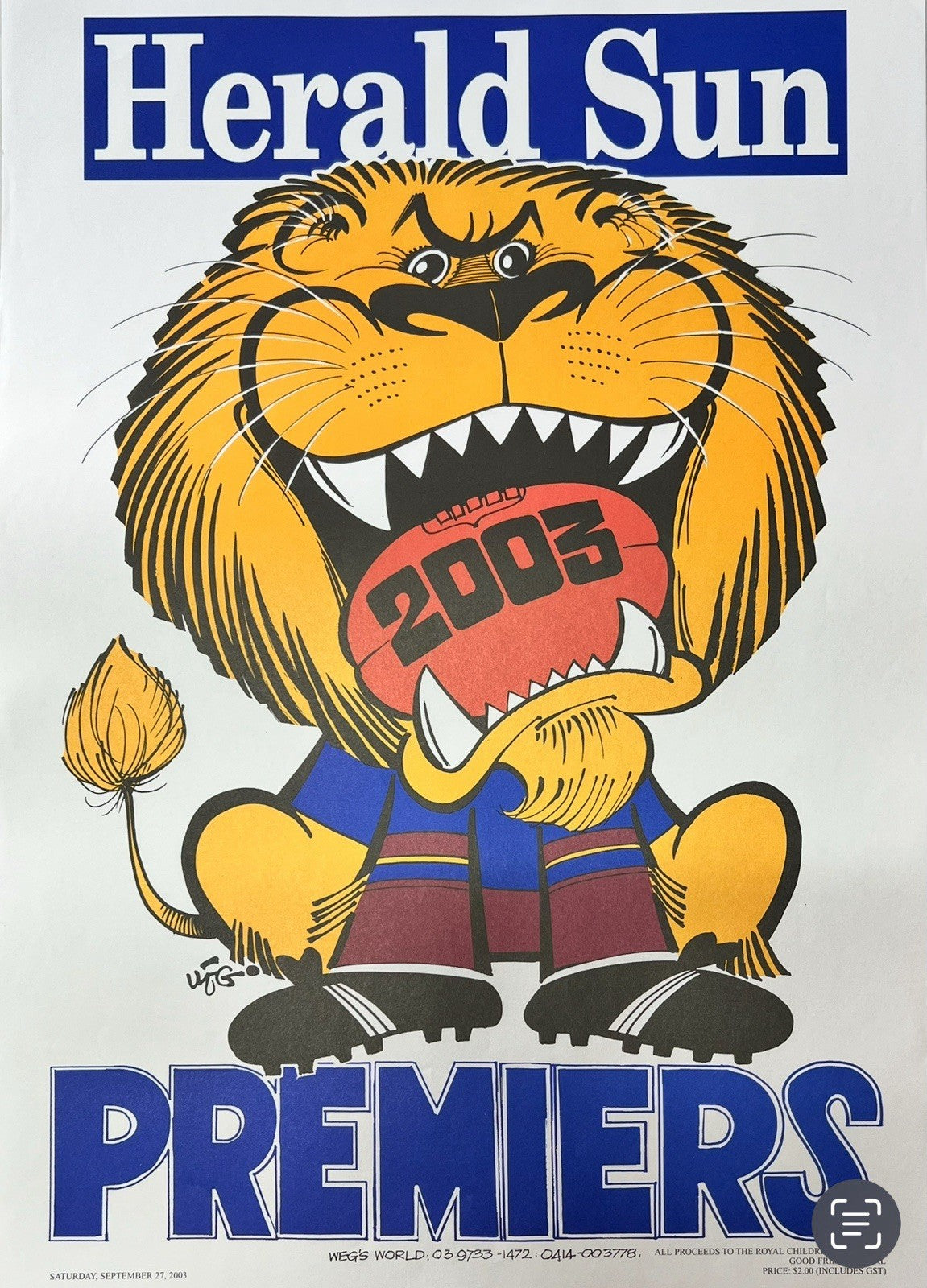 2025, 2024, 2003, 2002, 2001 & Supporter Brisbane Lions Weg Art Premiers Posters