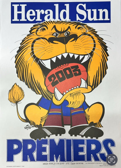 2025, 2024, 2003, 2002, 2001 & Supporter Brisbane Lions Weg Art Premiers Posters