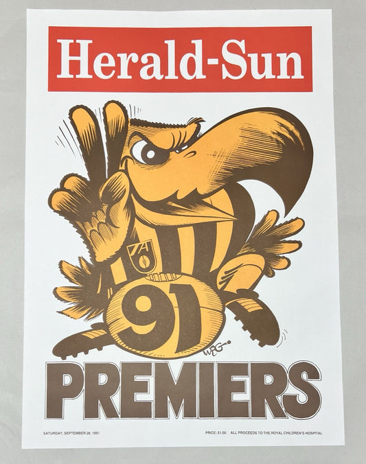 1991 Hawthorn Hawks WEG Premiers Poster - MINT condition Original