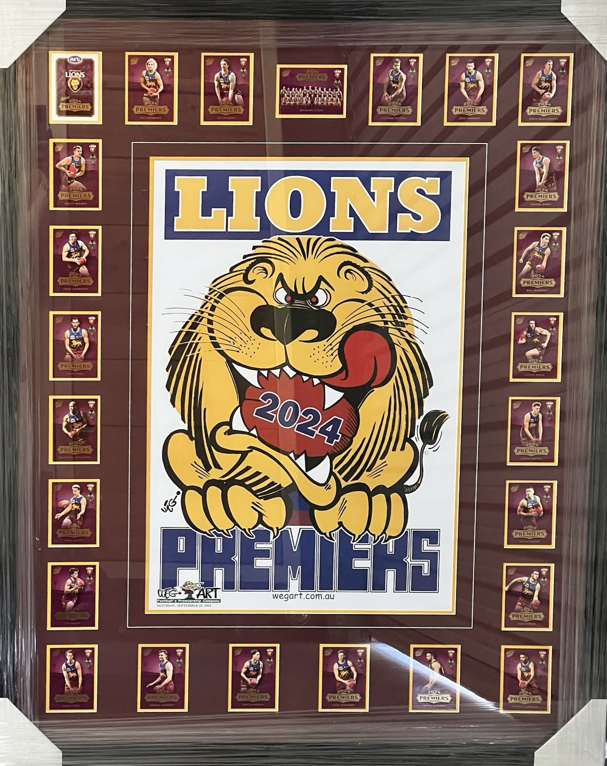 Framed 2024 Brisbane Lions Premiership Poster And Select Brand Cards WEG WegArt
