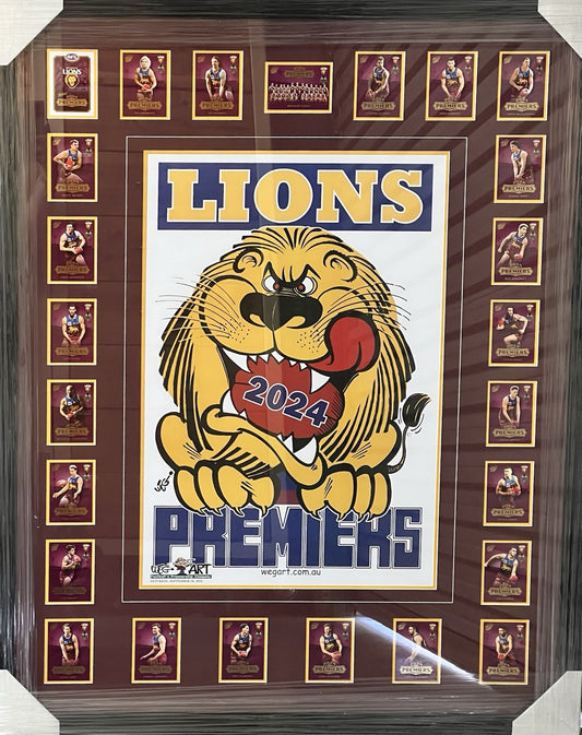 Framed 2024 Brisbane Lions Premiership Poster And Select Brand Cards WEG WegArt