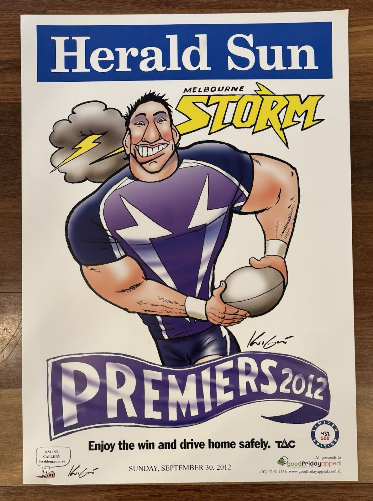 2012 Melbourne Storm Limited Edition Premiers Poster Herald Sun #432 of 500