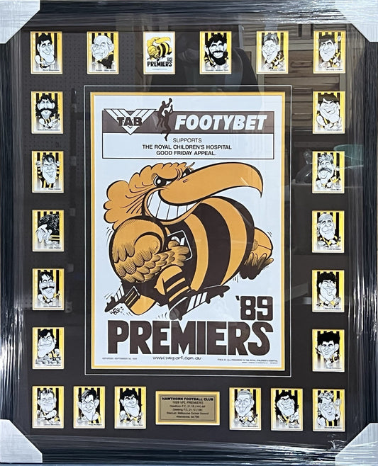 Framed 1989 Hawthorn Hawks Premiership Poster (reprint) And Cards WEG WegArt