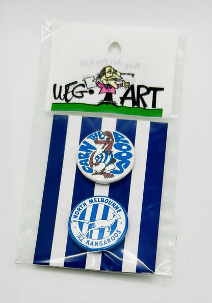 WegArt Twin Pack Button Badge & Zipper Pull / Bag Tag North Melbourne Kangaroos