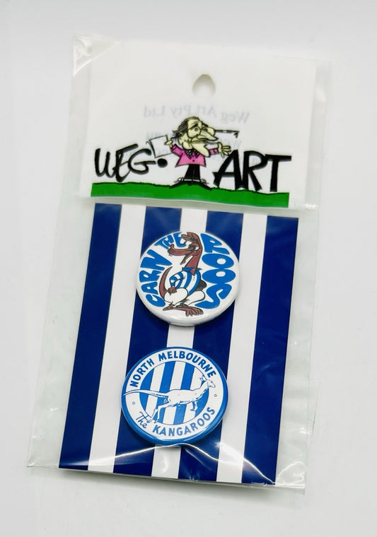 WegArt Twin Pack Button Badge & Zipper Pull / Bag Tag North Melbourne Kangaroos