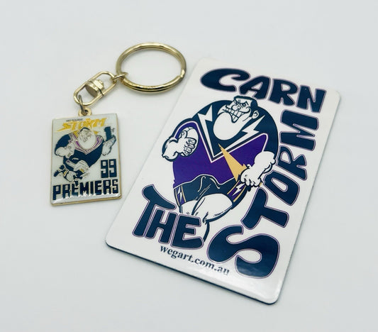 WEG WegArt Fridge Magnet “Carn The Storm” & ‘99 Premiers Keyring Melbourne Storm