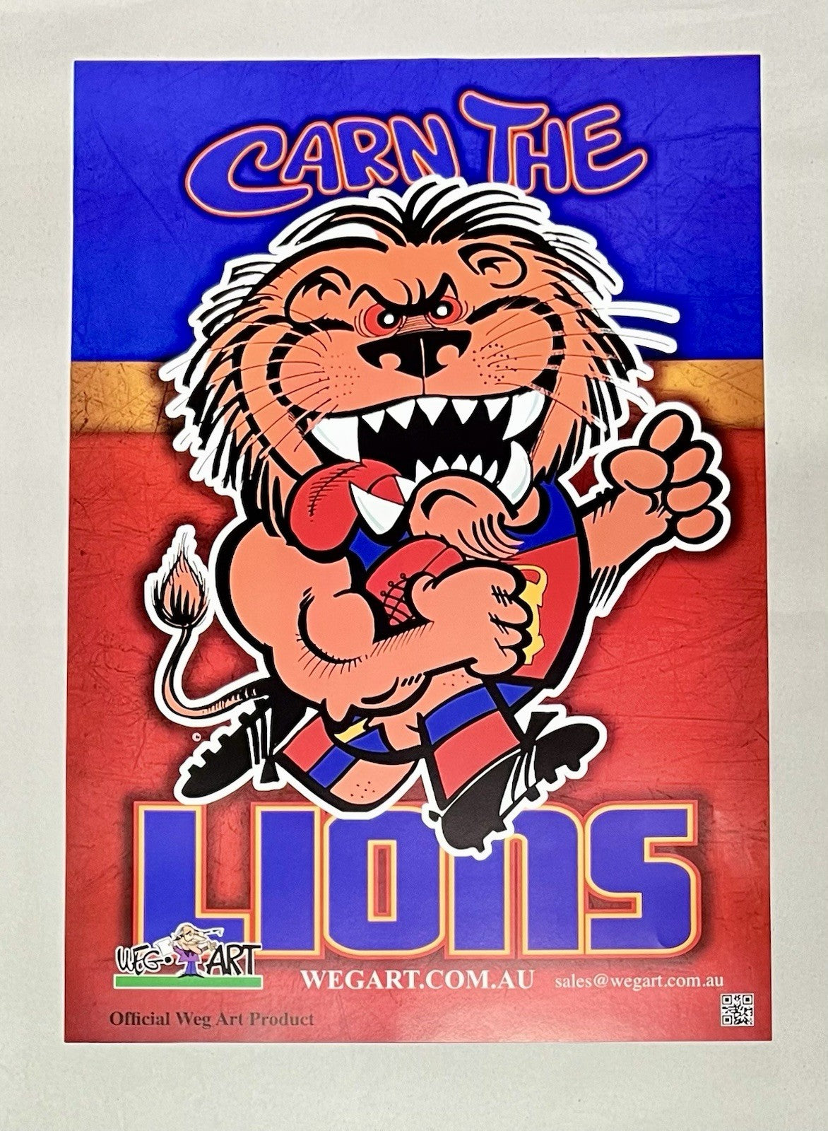WegArt WEG Brisbane Lions Supporter Poster “Carn The Lions” & Free Magnet
