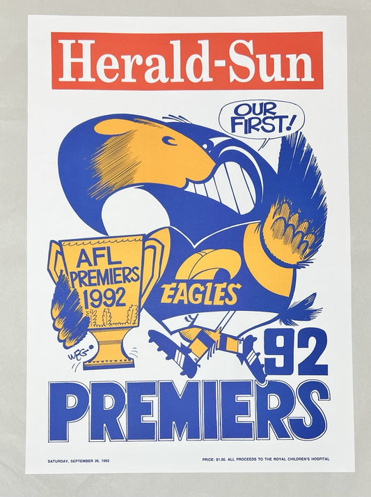 1992 West Coast Eagles WEG Premiers Poster - MINT Condition Original