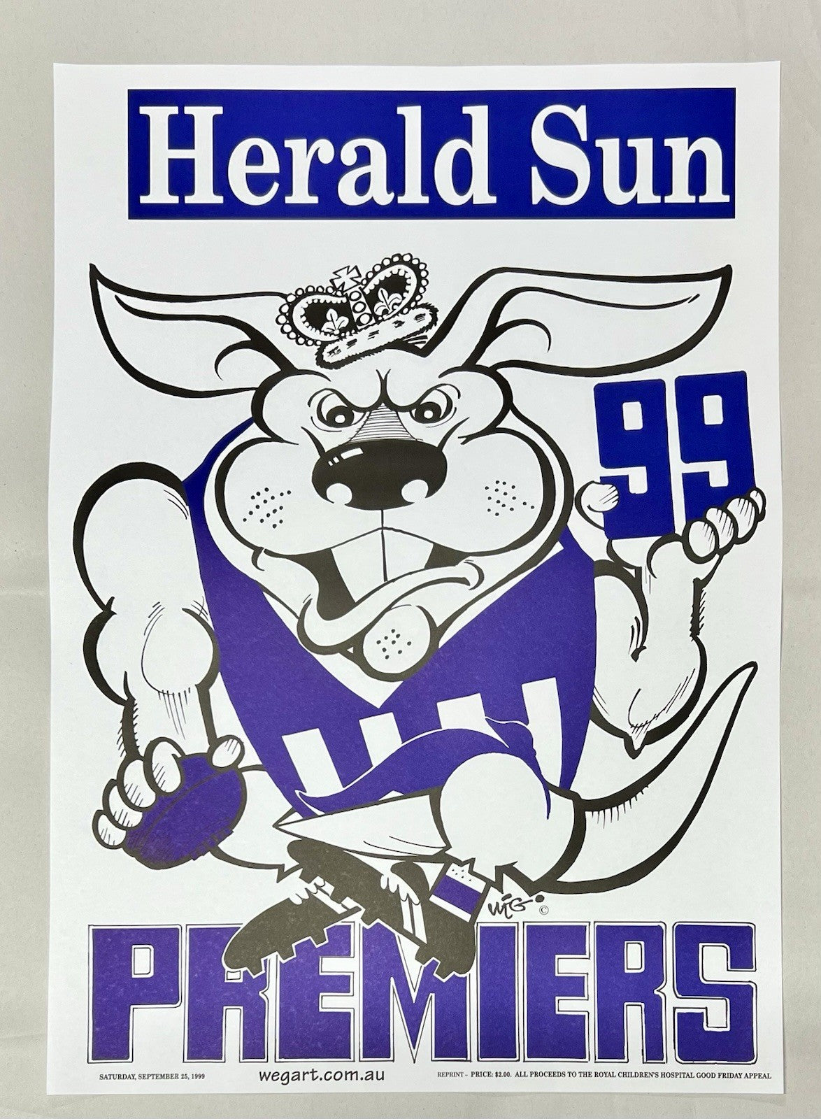 1999 North Melbourne Kangaroos WEG Premiers Poster - REPRINT