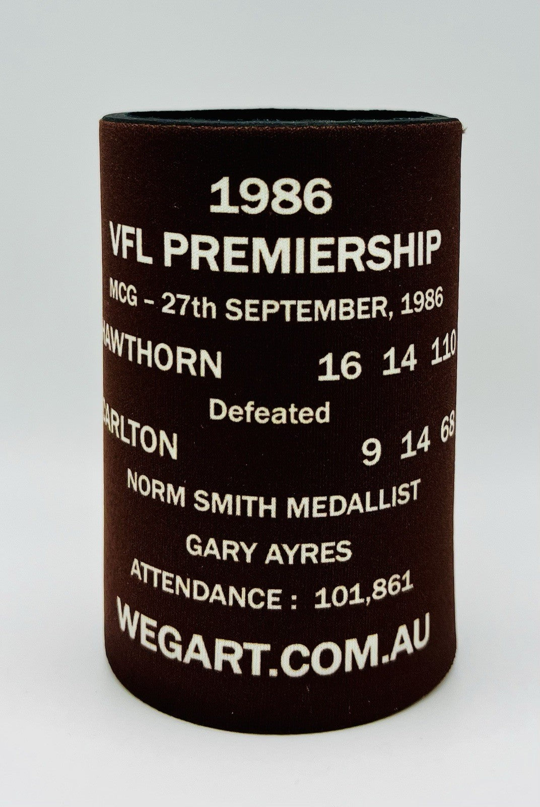 WegArt WEG Premiers Stubby Holder Can Cooler - Hawthorn Hawks 1986