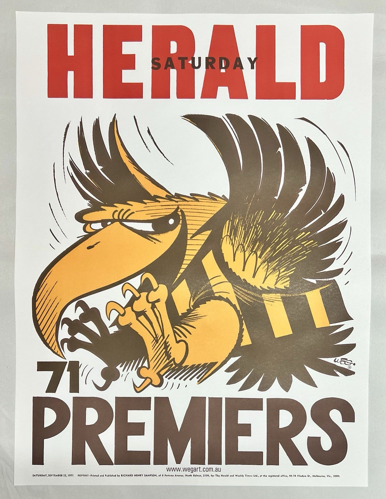 1971 Hawthorn Hawks WEG Premiers Poster - REPRINT