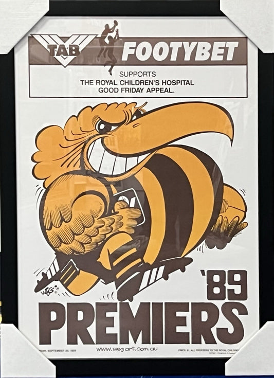 Framed 1989 Hawthorn Hawks Premiers Poster WEG - Reprint