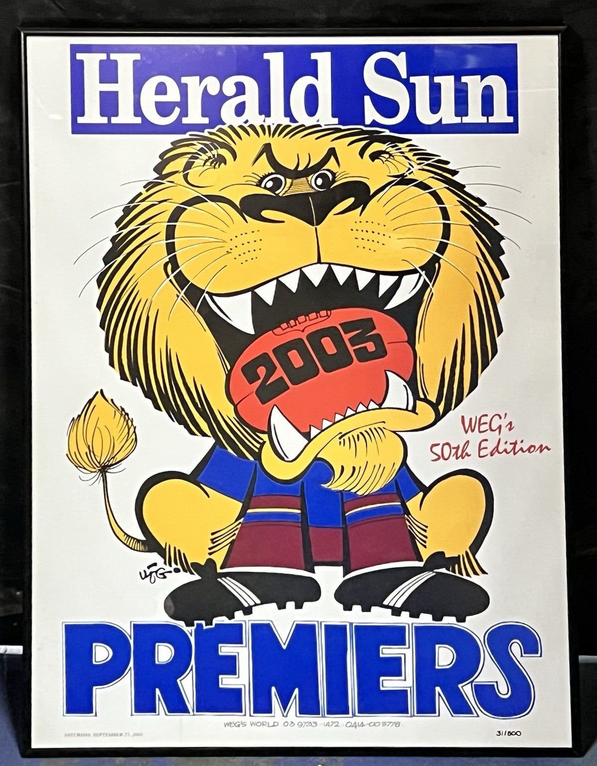 Limited Edition Framed 2003 Brisbane Lions WEG / Herald Sun Premiers Poster #31