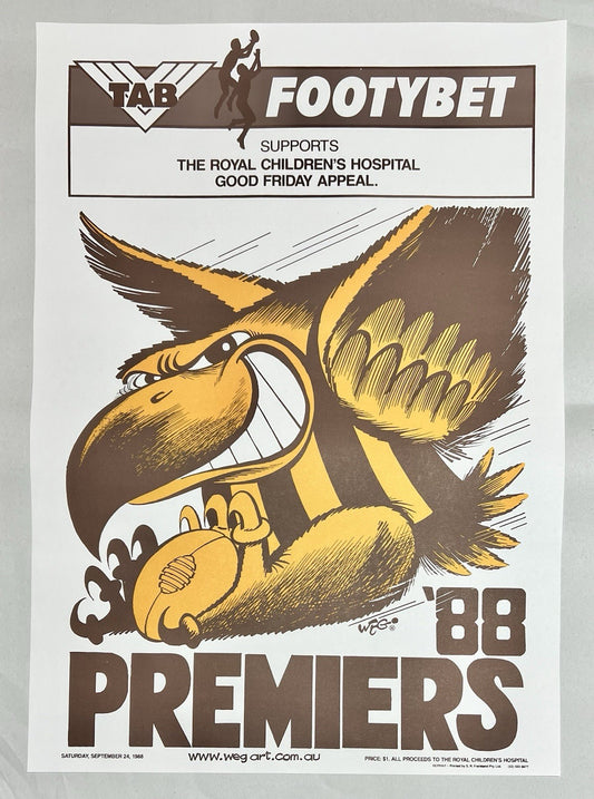 1988 Hawthorn Hawks WEG Premiers Poster - REPRINT