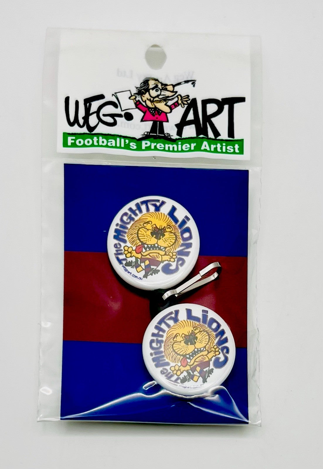 WegArt Twin Pack Button Badge & Zipper Pull / Bag Tag  Brisbane Lions