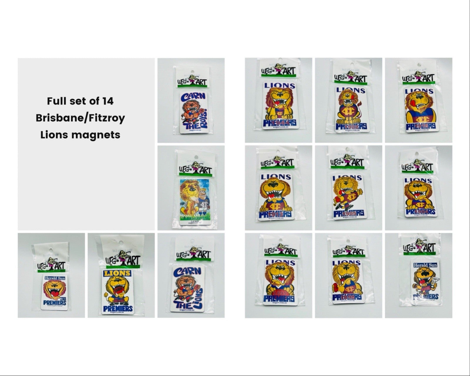 WEG WegArt Full Set Of 14 Premiers & Supporters Magnets - Brisbane/Fitzroy Lions