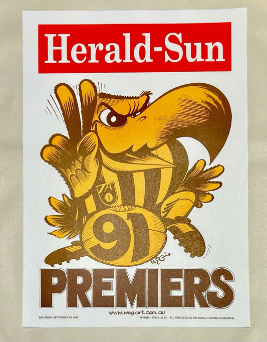 1991 Hawthorn Hawks WEG Premiers Poster - REPRINT
