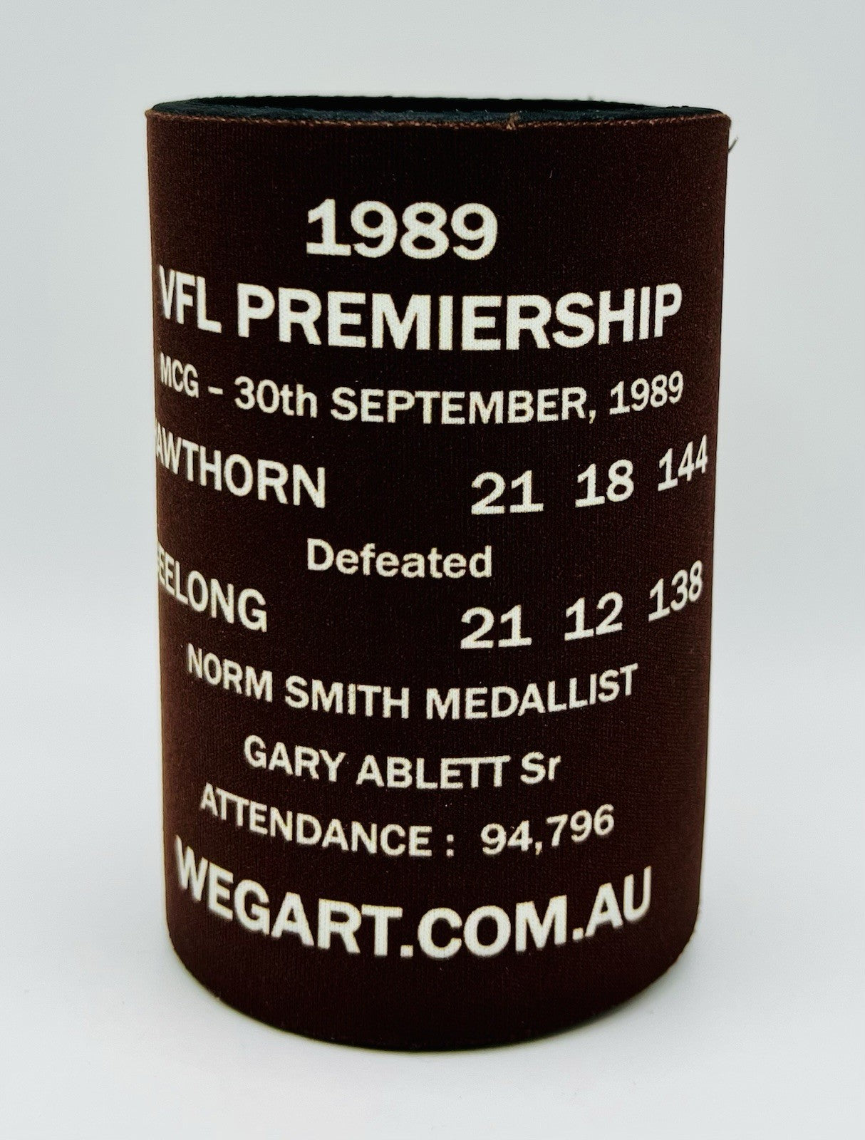 WegArt WEG Premiers Stubby Holder Can Cooler - Hawthorn Hawks 1989