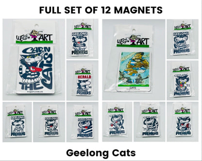 WEG WegArt Full Set Of 12 Premiers & Supporters Fridge Magnets - Geelong Cats