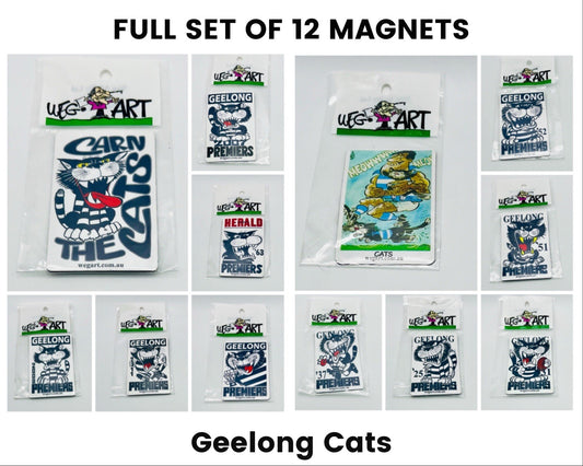 WEG WegArt Full Set Of 12 Premiers & Supporters Fridge Magnets - Geelong Cats