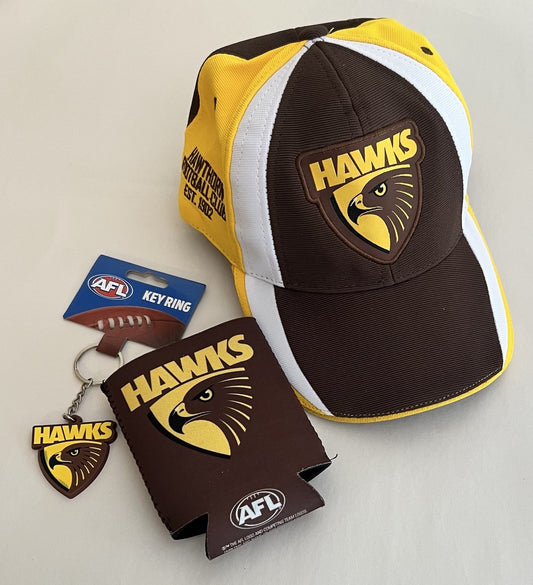 AFL Hawthorn Hawks Gift Pack - Gift Boxed Hat, Stubby Holder & Key Ring