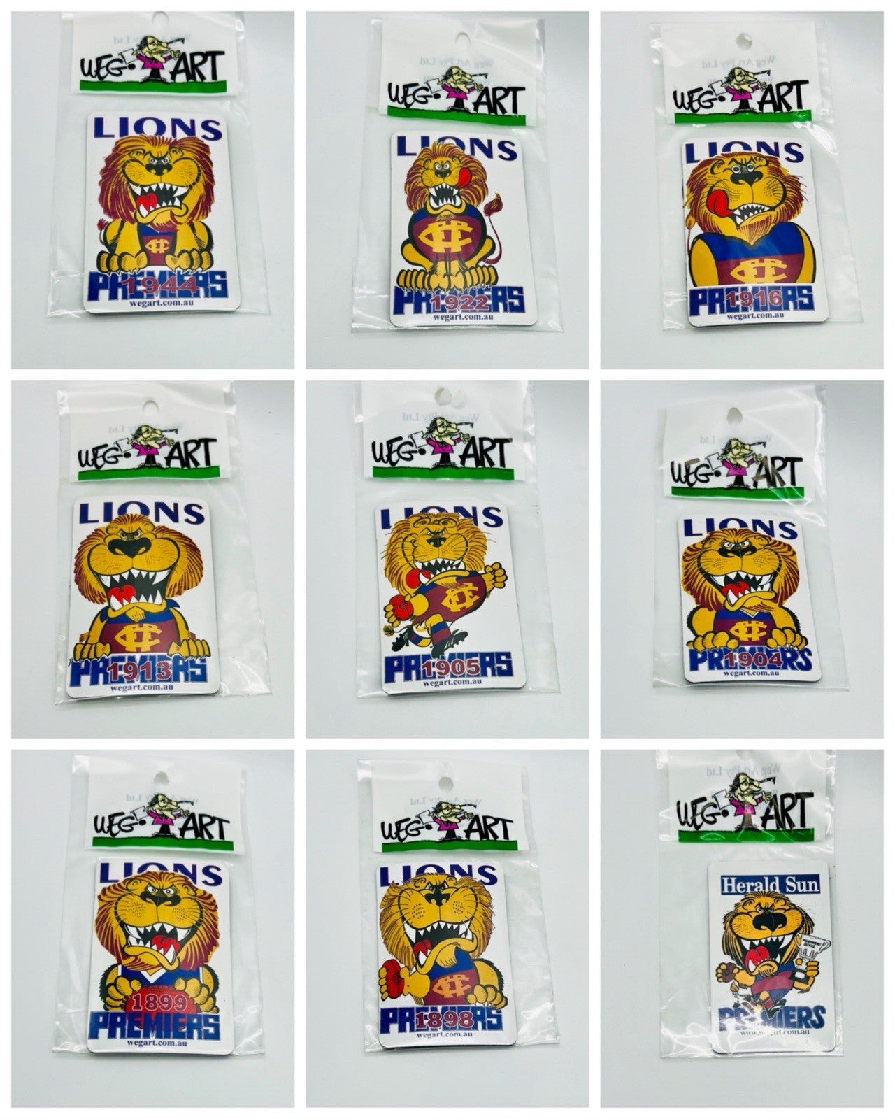 WEG WegArt Full Set Of 14 Premiers & Supporters Magnets - Brisbane/Fitzroy Lions