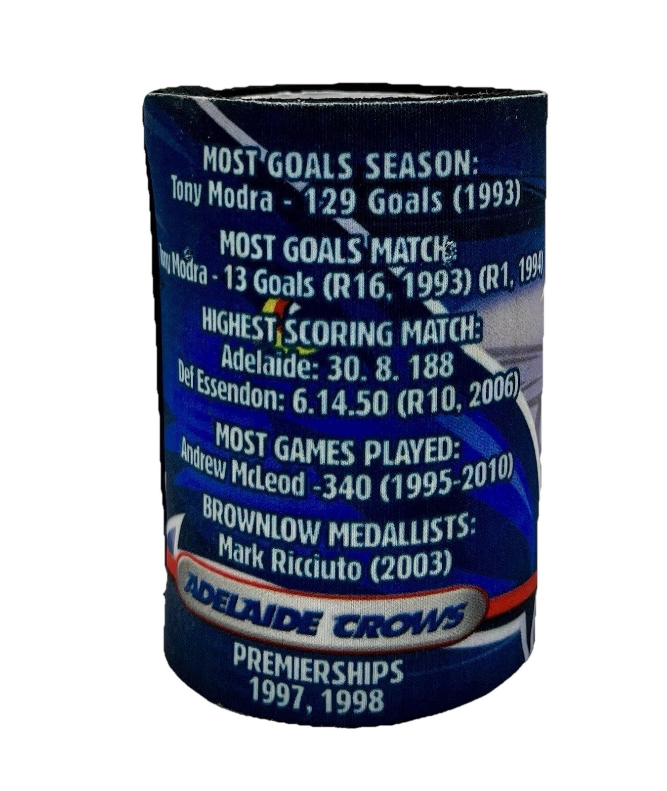 Vintage AFL Stubby Holder/Can Cooler Adelaide Crows Club Stats