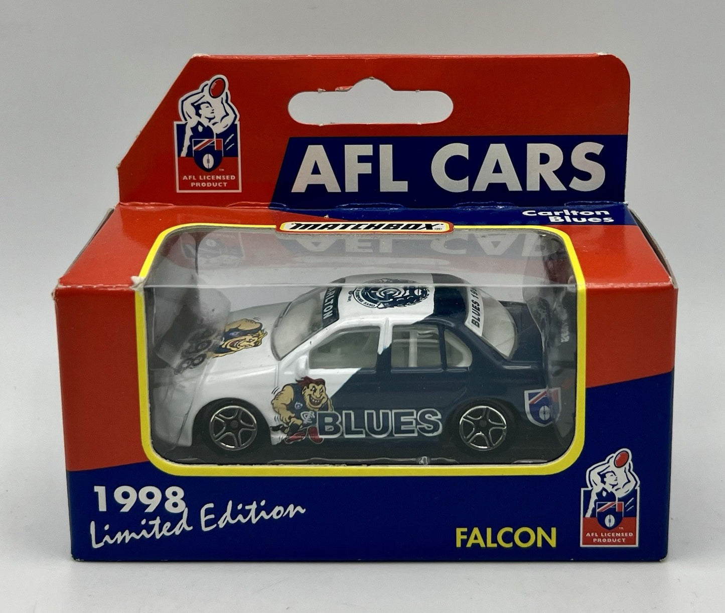 Vintage AFL 1998 Matchbox Car Ford Falcon Carlton Blues