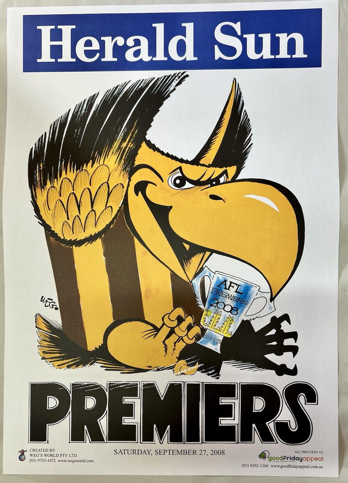 Hawthorn Hawks WEG WegArt Premiers Posters 1961-91 REPRINTS 2008-15 ORIGINALS