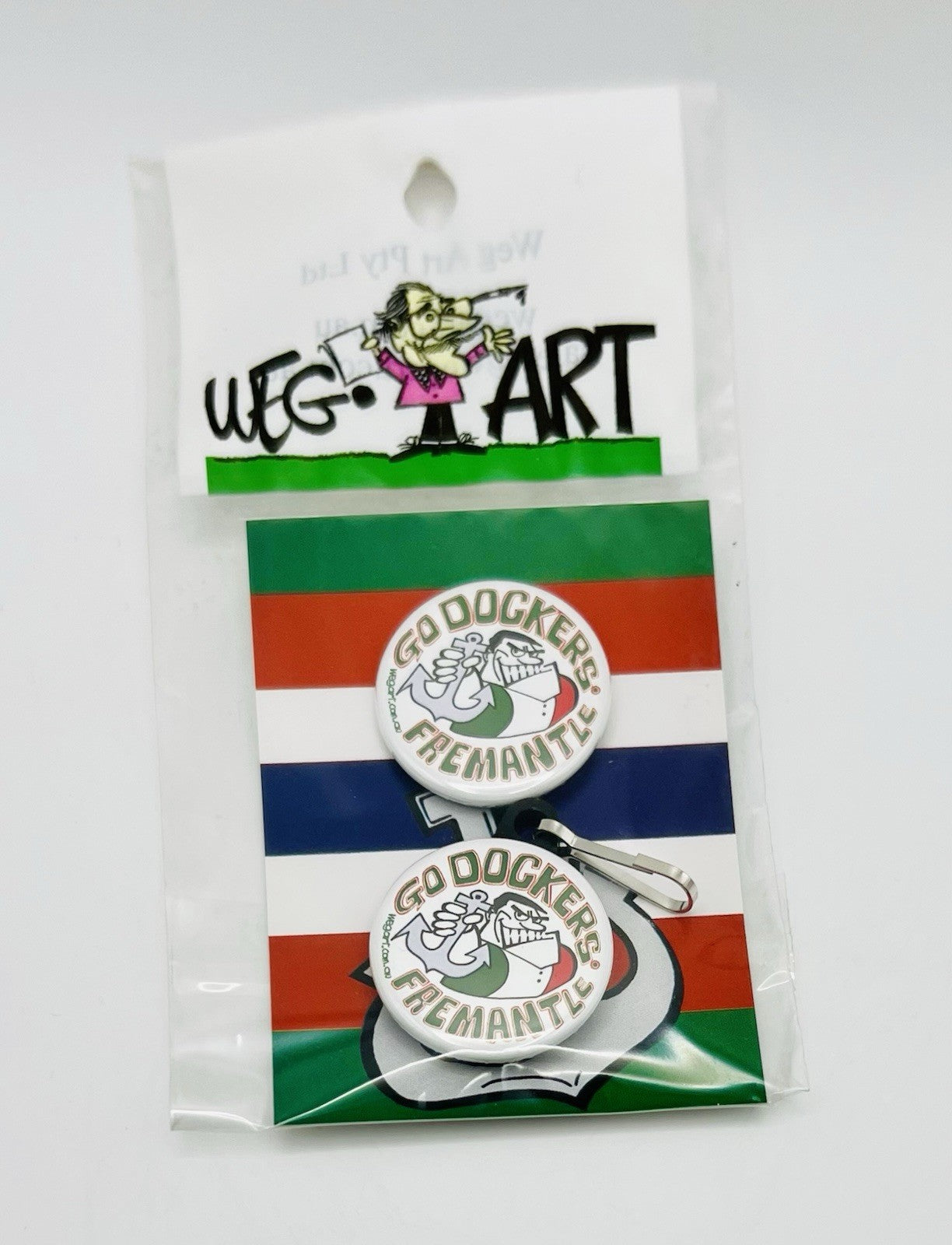 WegArt Twin Pack Button Badge & Zipper Pull / Bag Tag Fremantle Dockers